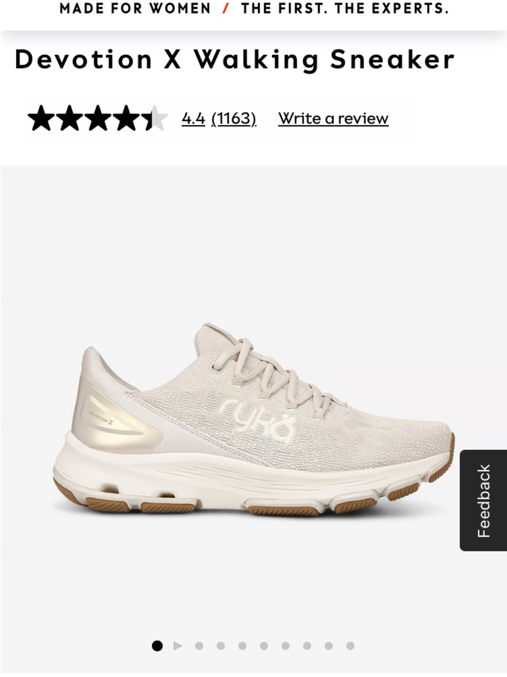 Ryka devotion x  Knit Sneakers in Off-White with gold women’s size 8M